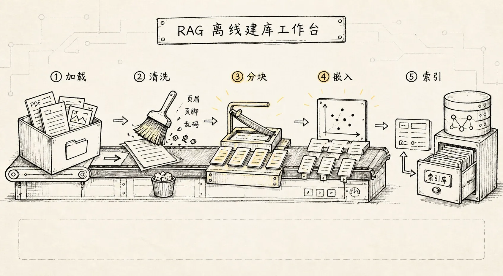 整体步骤 手绘图 2：RAG 离线建库工作台