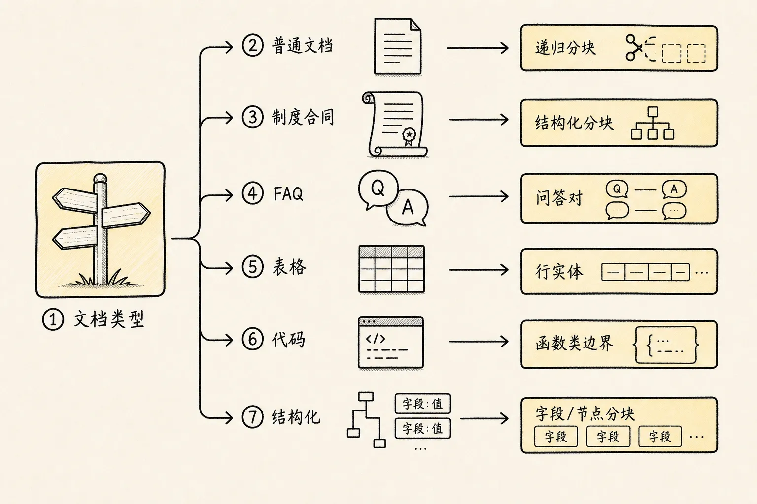 分块技术 手绘图 4：按文档类型选择分块策略