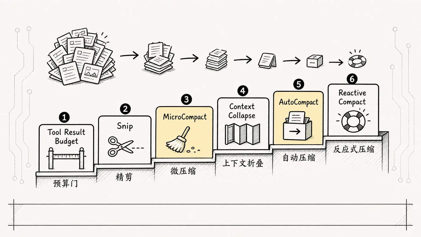 04.1核心机制-Context管理 手绘图 3：从轻到重的压缩防线