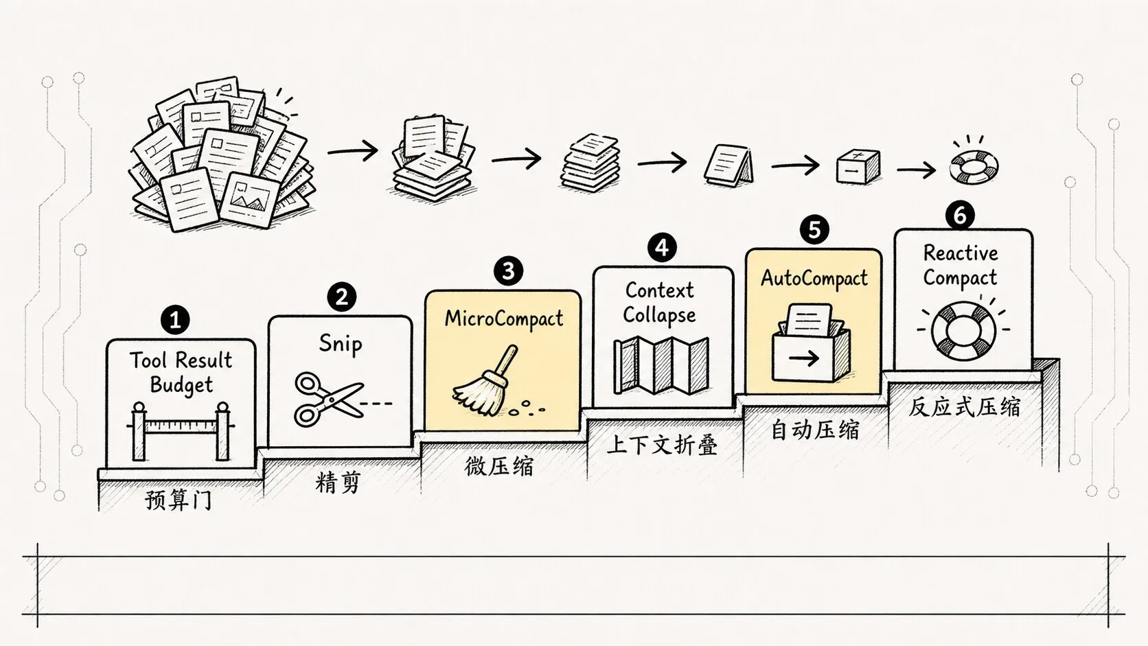 04.1核心机制-Context管理 手绘图 3：从轻到重的压缩防线