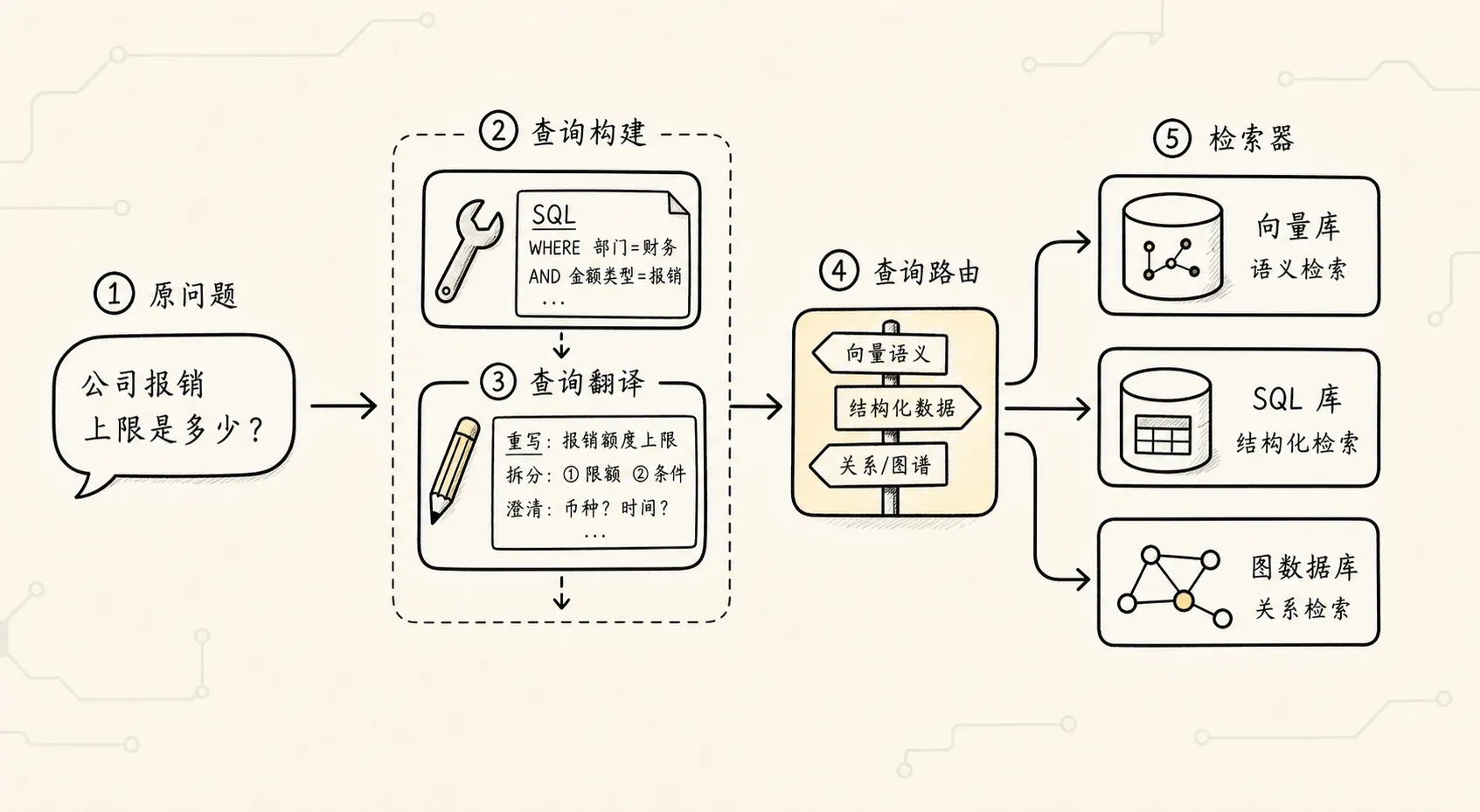 检索前置处理 手绘图 1：检索前先决定怎么查