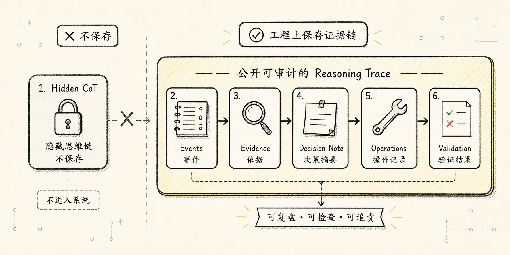Context Manager 新范式：Agent 的注意力操作系统 - 八、推理链路：保存证据，不保存隐藏 CoT