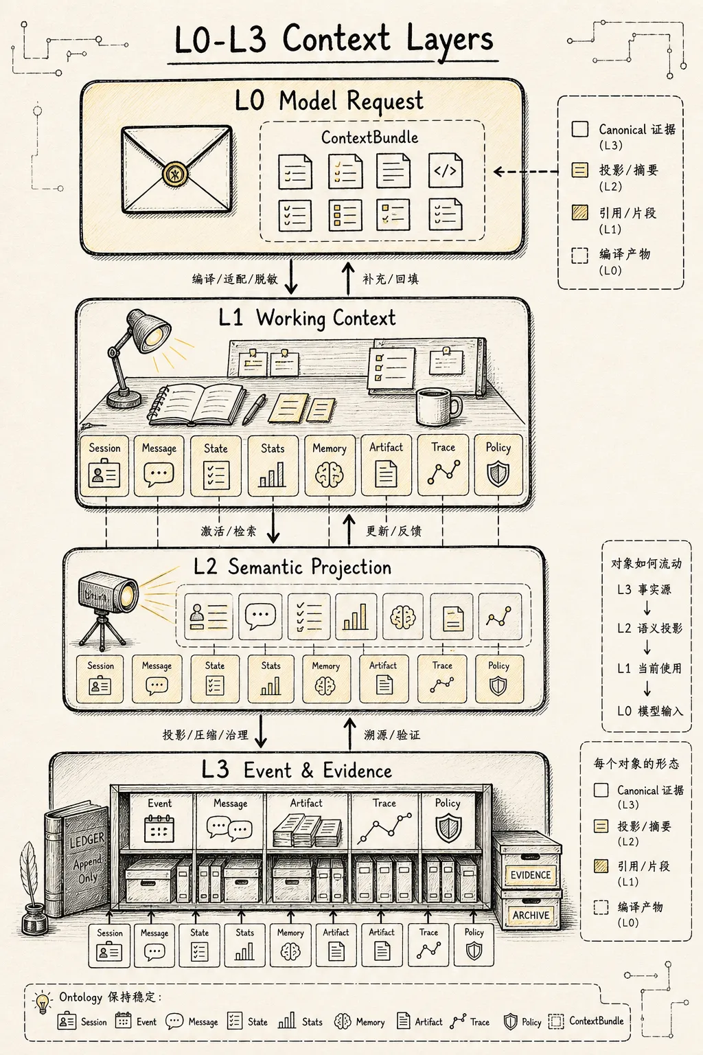 Context Manager 新范式：Agent 的注意力操作系统 - 四、四层与稳定 Context Ontology 的映射
